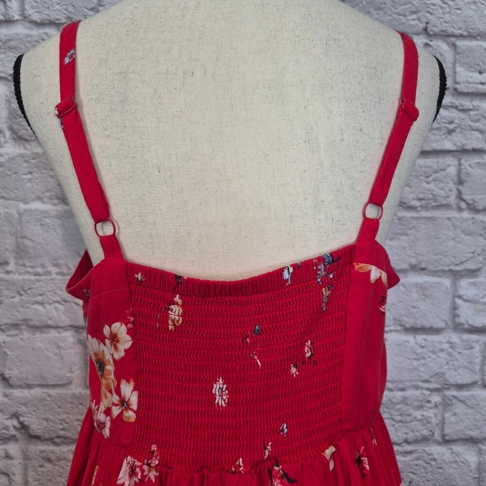 Torrid Red Floral Challis Tank Hi-Lo Skater Sundress Spaghetti Strap Pockets M/L - Picture 9 of 12